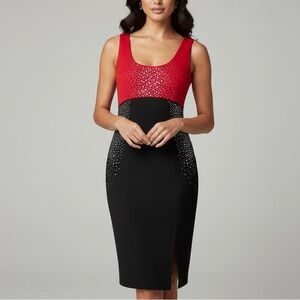 Calvin Klein Studded Sheath Dress Black Red Size 4 Womens